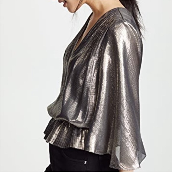 RAMY BROOK Tonya gold Metallic V Neck Top Blouse - Picture 5 of 9